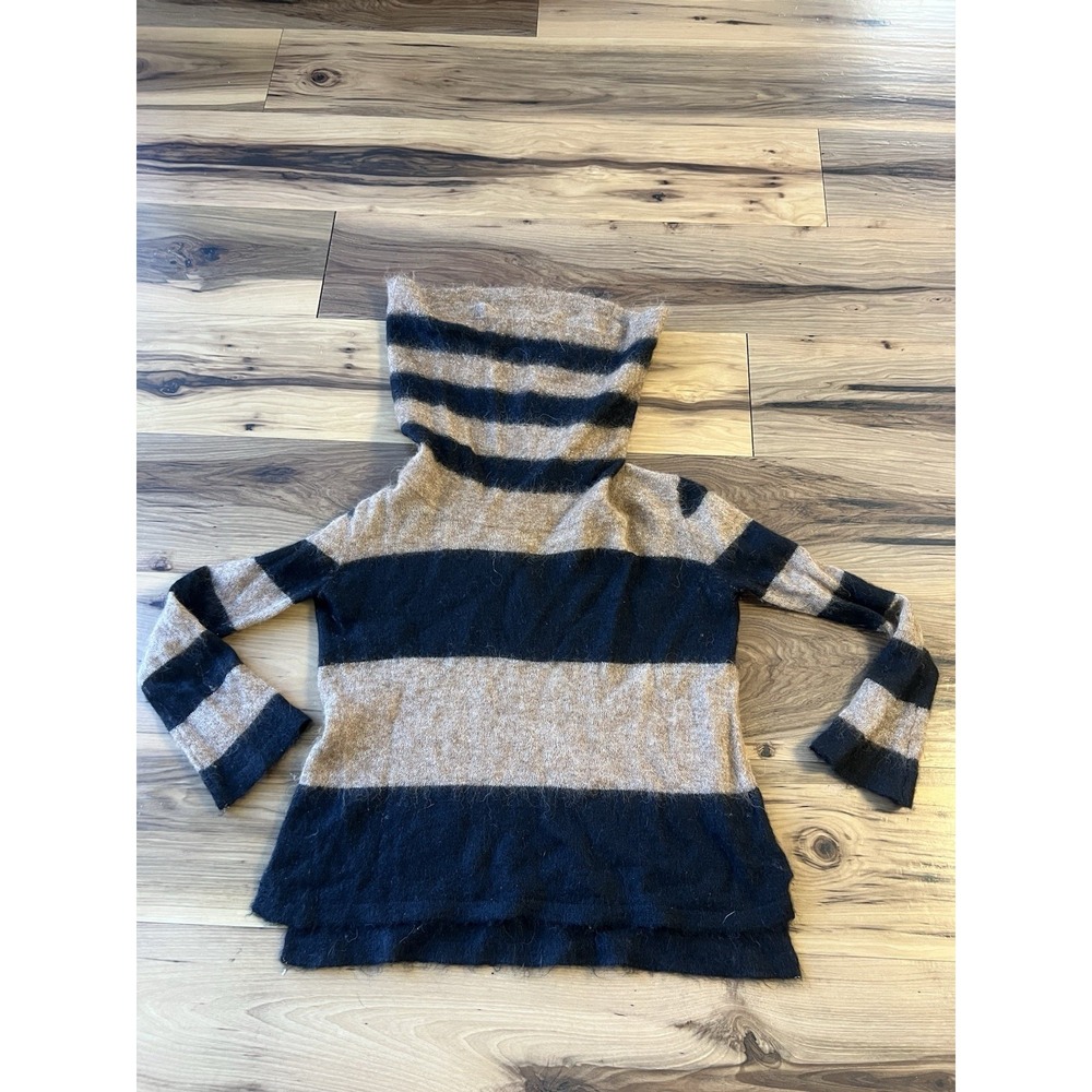 Free People Alpaca Blend Striped Slouchy Turtleneck Sweater Brown Black Sz M - Picture 2 of 10